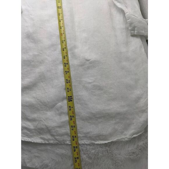 Lungo L'Arno Womens White Linen 1/2 Sleeve Button Up Top Beachy Vacation Sz L La - Picture 7 of 8